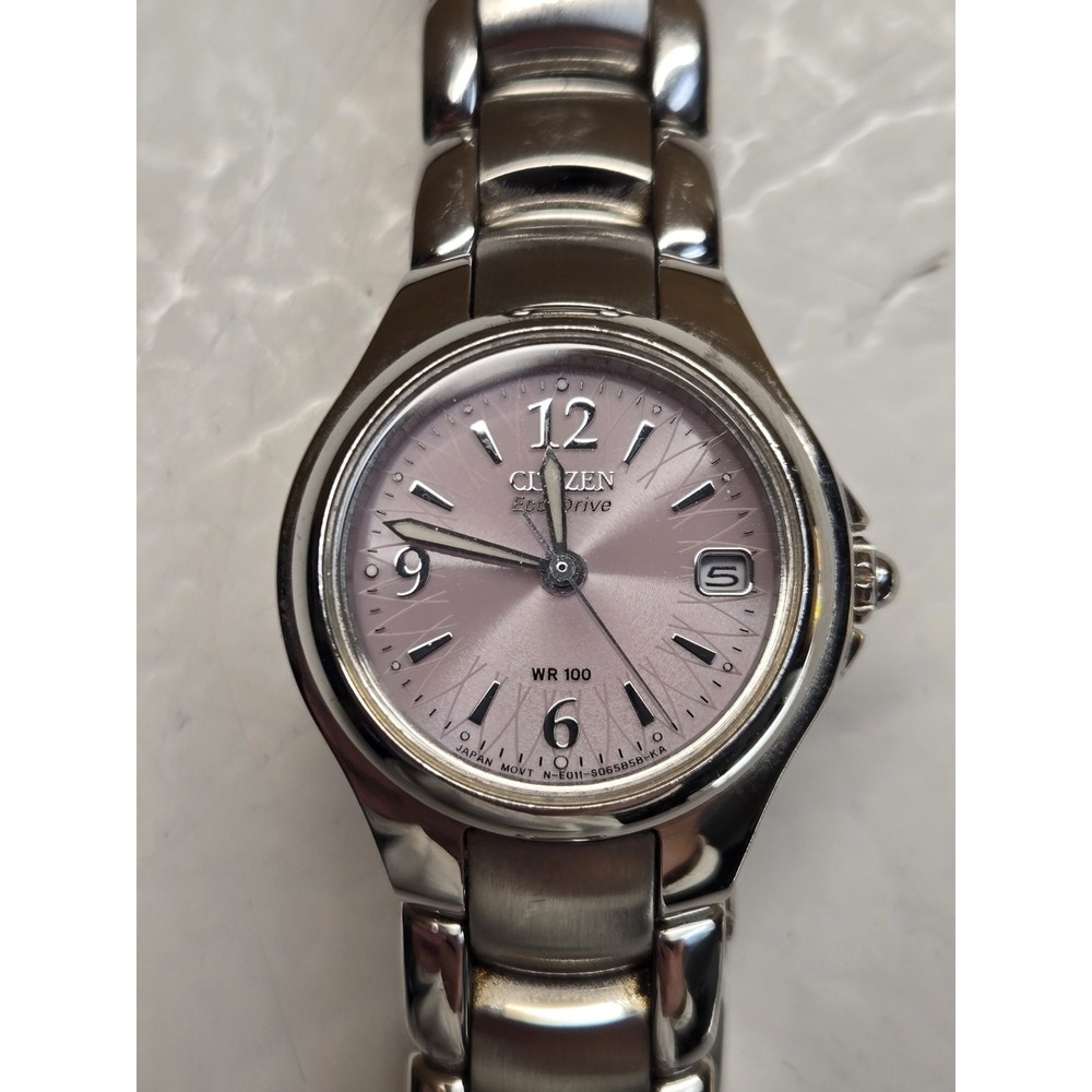 Citizen Eco-Drive Womens Pink Dial Watch Solar Stainless 25mm E011-S039941 Runs